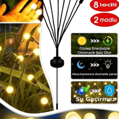 Güneş Enerjili 8 Ledli Dekoratif Solar Bahçe Lambası 2'Li Paket